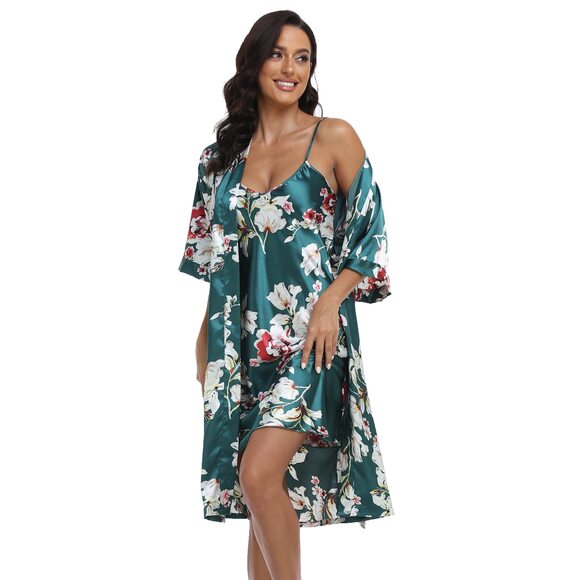 Other - 8789 Satin Robes Set with Nightgown Silk Kimono Pajamas 2 Piece Sleepwear